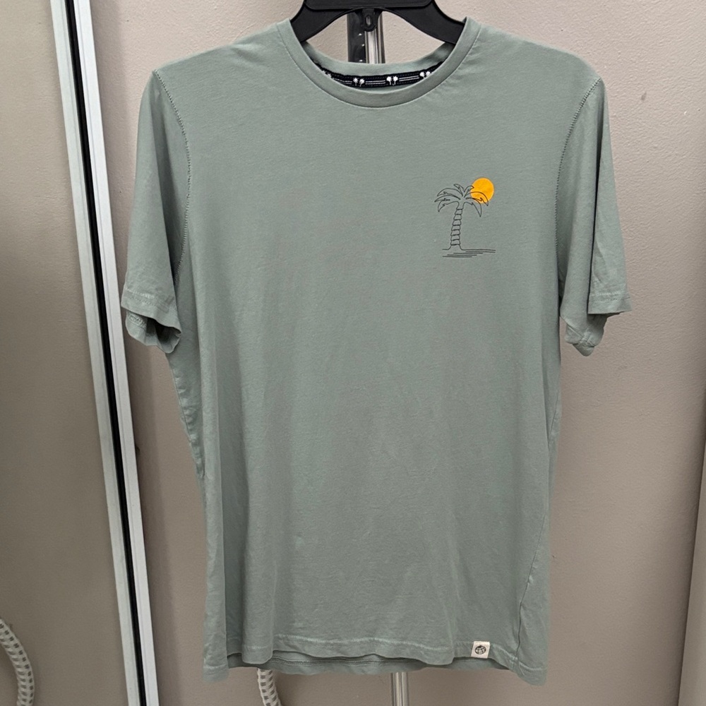 Free Planet Men's Short Sleeve Tee Sage Green with Palm Graphic